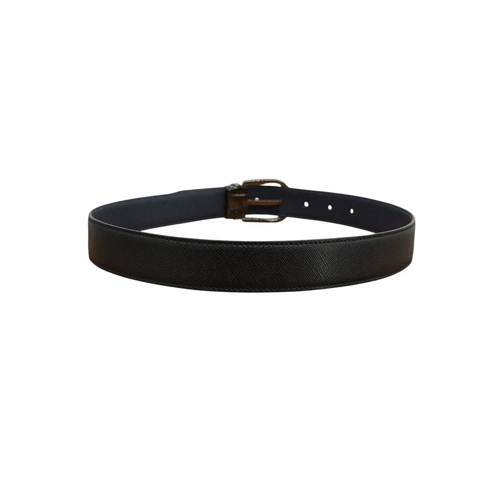 Montblanc Horseshoe Buckle Belt Mens SZ 28 Black Blue Reversible Leather Classic